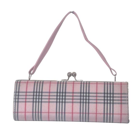 Pink Plaid Shoulder Mini Bag with Clasp Closure Oblong Preppy Twee Y2K - Picture 1 of 5